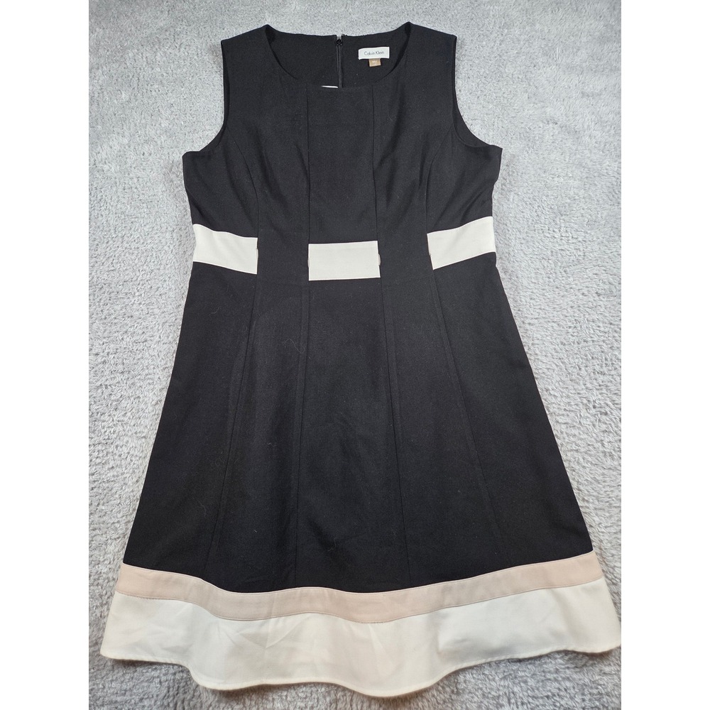 Calvin Klein A-Line Dress 16P Black Colorblock Women Sleeveless Career Petite